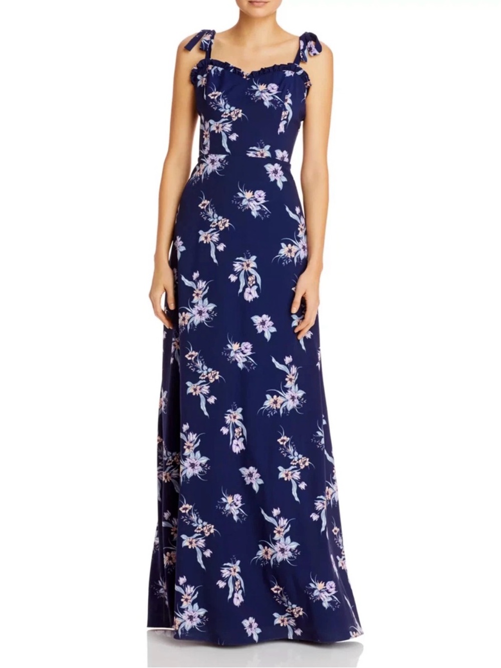Aidan Mattox Navy Floral Tie-Strap Maxi Dress